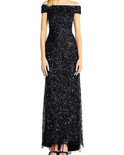 Adrianna Papell Off The Shoulder Sequin Beaded Gown - Black