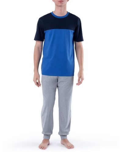 Izod Short Sleeve Sueded Colorblock Tee And Jogger Pant Sleep Set - Blue