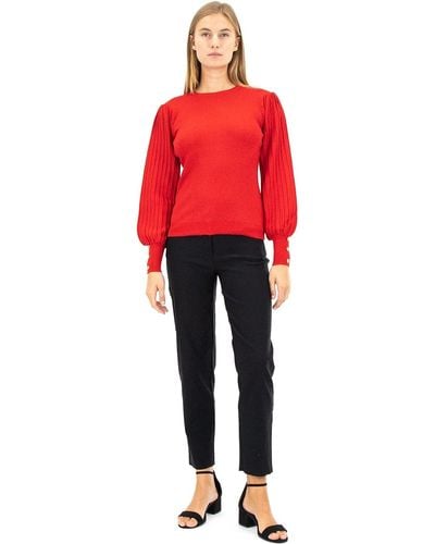 Nanette Lepore Lurex Rib Sleeve Pullover Sweater - Red