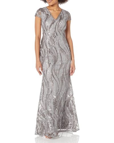 Adrianna Papell Sequin Embroidery Gown - Purple