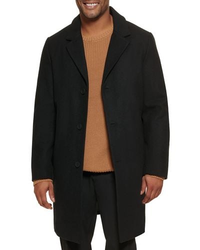 DKNY Wool Blend Notch Collar Coat - Black