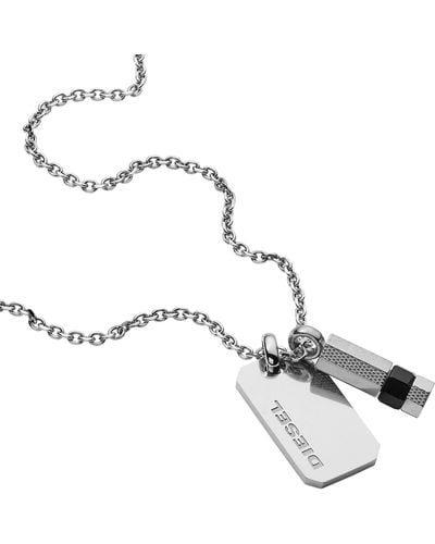 DIESEL All-gender Stainless Steel Dog Tag Pendant Necklace - Metallic