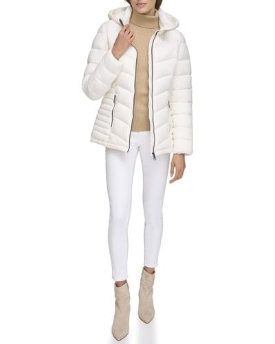 DKNY Hooded Light-weight Puffer - White