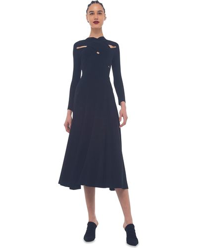 Norma Kamali Long Sleeve Weave Flared Dress - Blue