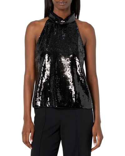 Theory Sequin Rolled-neck Halter Top - Black