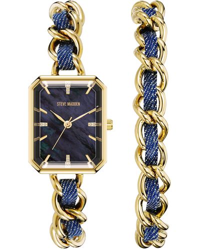 Steve Madden Chain Watch And Bracelet Set - Multicolor