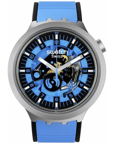 Swatch Casual Blue Stainless Steel Quartz Watch Azure Blue Daze