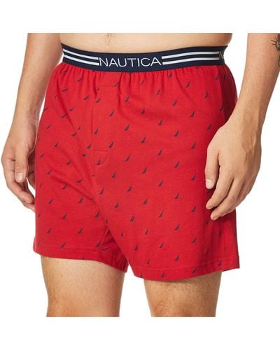 Nautica Classic Cotton Loose Knit Boxer,sails/ Red,small