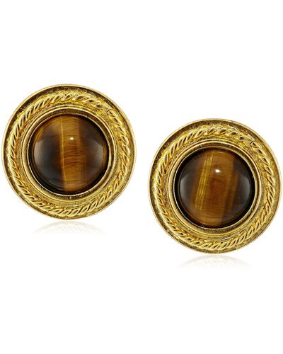Ben-Amun Tiger Eye Gold-plated Clip-on Earrings - Brown