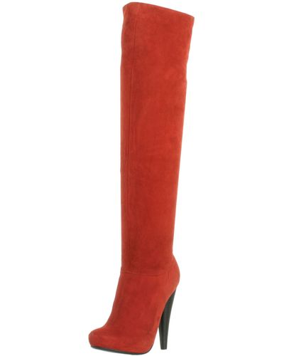 N.y.l.a. Petula Tall Shaft Boot,red Suede,7.5 M