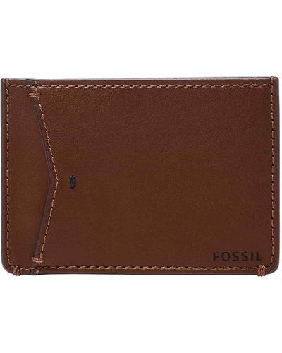 Fossil Joshua Vegan Cactus Slim Minimalist Card Case Front Pocket Wallet - Brown