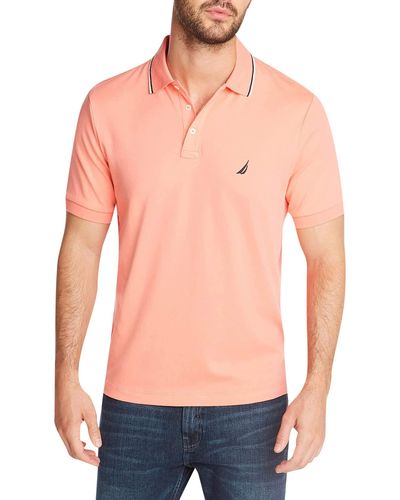 Nautica Tall Classic Fit Short Sleeve Solid Tipped Collar Soft Polo Shirt - Pink