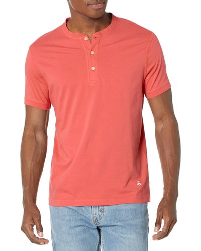 Brooks Brothers Short Sleeve Cotton Jersey Henley Logo T-shirt - Red