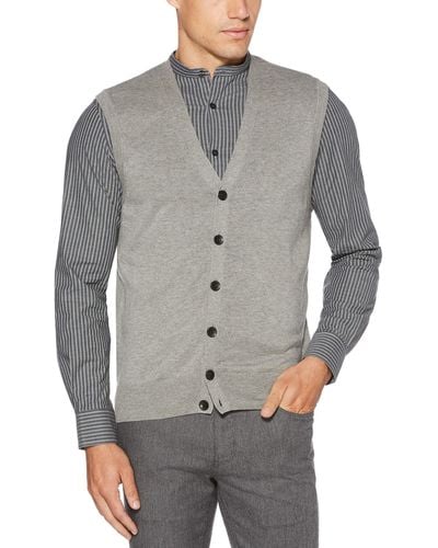 Perry Ellis Mens Jersey Knit Sweater Vest - Gray