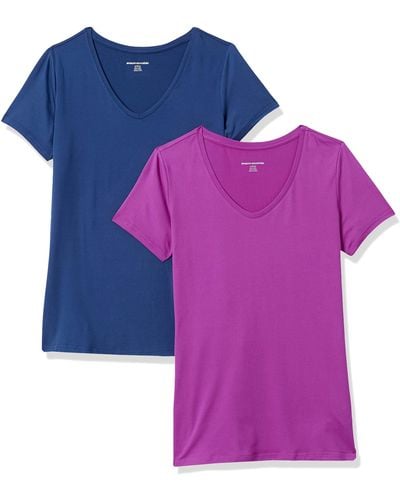 Amazon Essentials Tech-Stretch-T-Shirt mit kurzen Ärmeln und V-Ausschnitt - Lila