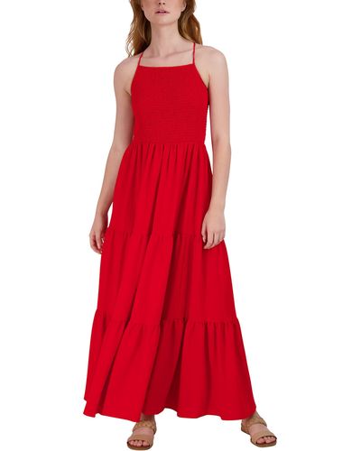 BCBGeneration Fit And Flare Spaghetti Strap Halter Neck Tie Back Smocked Bodice Tiered Skirt Maxi Dress