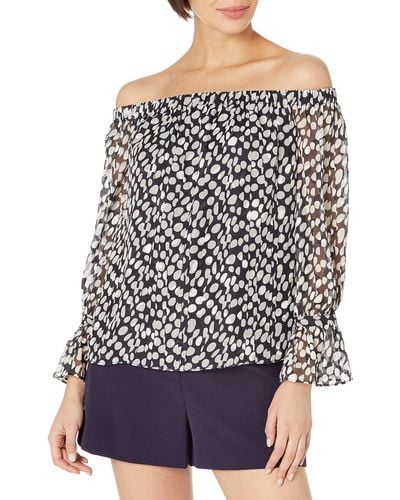 MILLY Abstract Dot Burnout Off The Shoulder Top - White