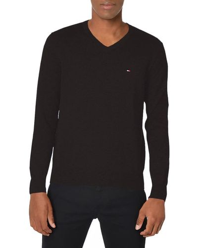 Tommy Hilfiger Men's Cotton V Neck Sweater - Black