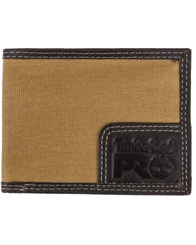 Timberland Mens Canvas Leather Rfid Billfold With Back Id Window Wallet - Multicolor