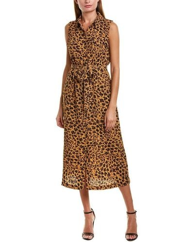 Donna Morgan Sleeveless Buttoned Front Animal Print Midi Crepe Dress - Brown