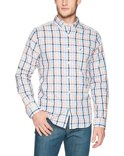 Nautica Wrinkle Resistant Long Sleeve Front Shirt Button Down Hemd - Blau