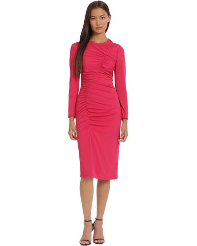 Donna Morgan Sleek And Sophisticated Side Ruched Midi Dress Date Event Party Occasion Night Out Guest Of - Red