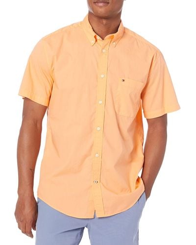 Tommy Hilfiger Mens Short Sleeve In Classic Fit Button Down Shirt - Orange