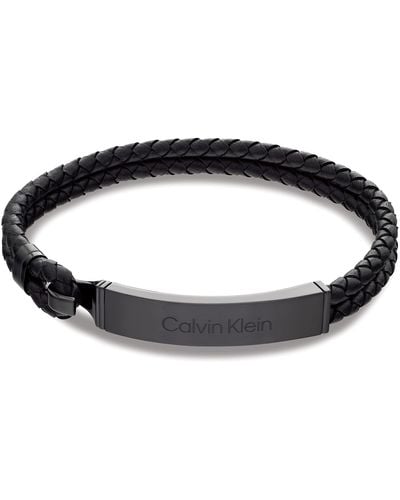 Calvin Klein Jewelry Ionic Plated Black Steel And Black Leather Bracelet