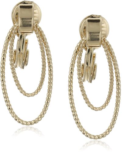 Napier "sparkling Links" Gold-tone Textured Double Drop Doorknocker Clip-on Earrings - Metallic