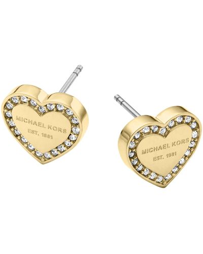 Michael Kors Gold Tone Signature Heart Stud Earrings - Metallic
