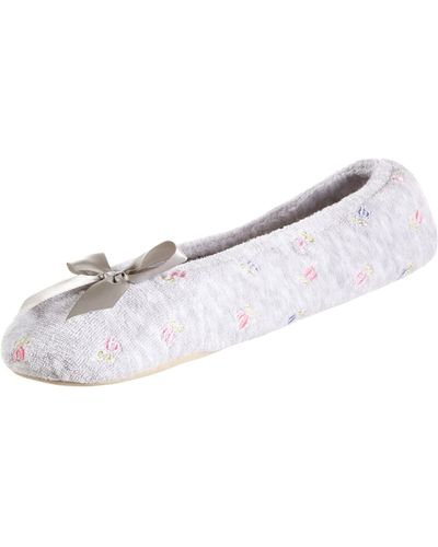 Isotoner Embroidered Terry Ballerina Slippers - White
