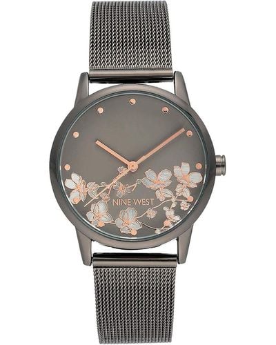 Nine West Gunmetal And Silver-tone Mesh Bracelet Watch - Gray