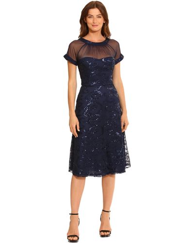 Maggy London Illusion Dress Occasion Event Party Holiday Cocktail Guest Of Wedding - Blue