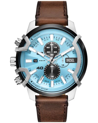 DIESEL Griffed Stainless Steel And Leather Chronograph Watch - Blue