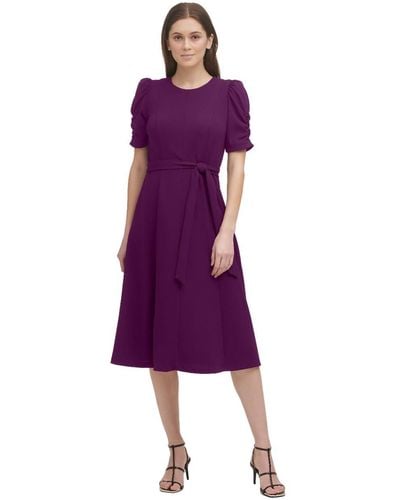 DKNY Jewel Neck Scuba Crepe Dress - Purple