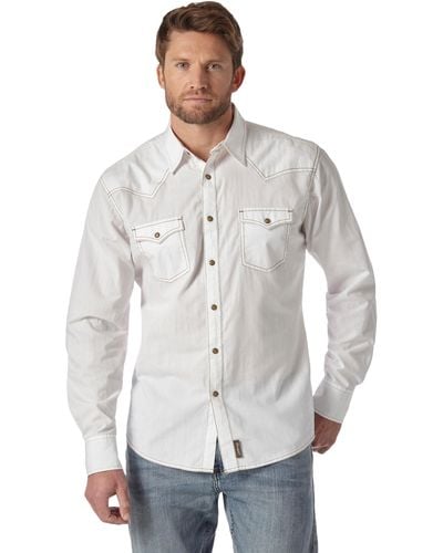 Wrangler Big Retro Two Pocket Long Sleeve Snap Shirt - White