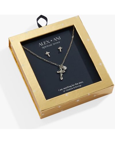 ALEX AND ANI Faith Adjustable Necklace And Studs - Blue