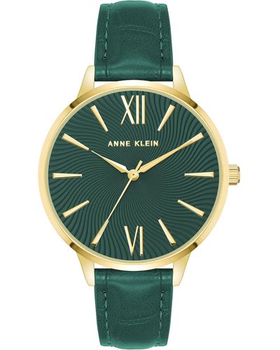 Anne Klein Croco-grain Patterned Faux Leather Strap Watch - Green