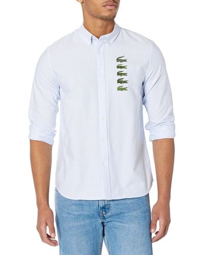 Lacoste Long Sleeve Stacked Timeline Croc Button Down Shirt - White