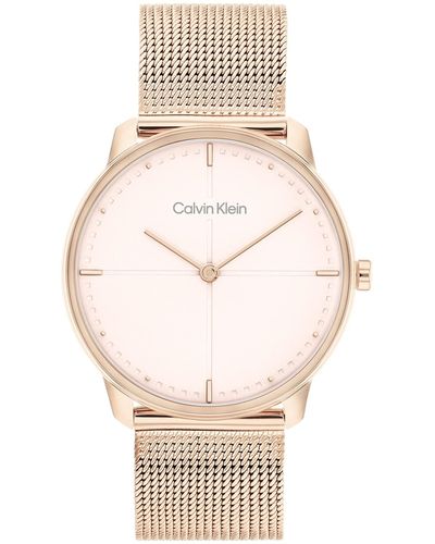 Calvin Klein Iconic Carnation Gold 35 Mm Case Watch With Rg/cg Mesh Bracelet - Metallic