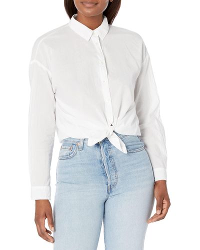 Velvet By Graham & Spencer Womens Devyn Cotton Poplin Up Button Down Shirt - White