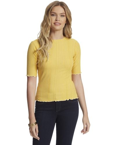 Jessica Simpson Plus Size Declyn Bodycon Lettuce Edge Top - Yellow