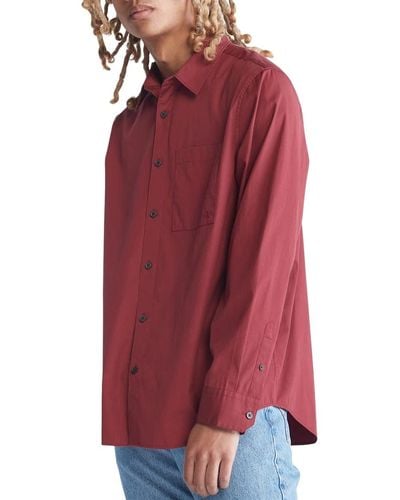 Calvin Klein Solid Pocket Long Sleeve Button-down Easy Shirt - Red
