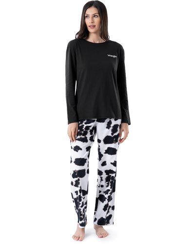 Wrangler Jersey Top And Flannel Pant Sleep Pajama Set - Black