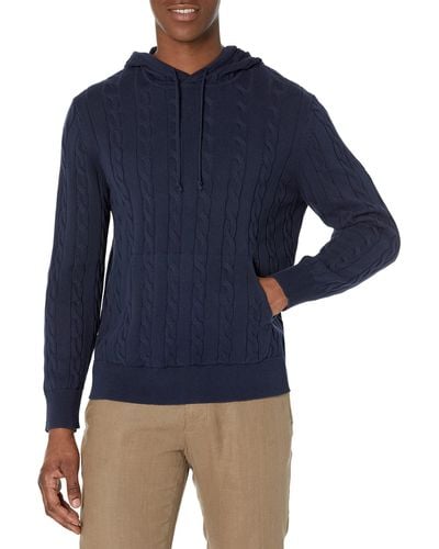 Brooks Brothers Cotton Cable Knit Hoodie Sweater - Blue