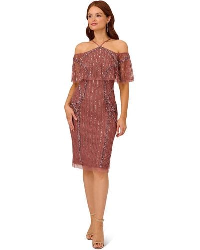 Adrianna Papell Beaded Off The Shoulder Dress - Red
