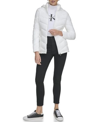 Calvin Klein Light-weight Hooded Puffer Jacket Down Coat - Grey