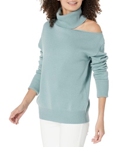 PAIGE Womens Raundi Turtle Neck Cold Shoulder Relaxed Easy Fit In Slate Pullover Sweater - Blue
