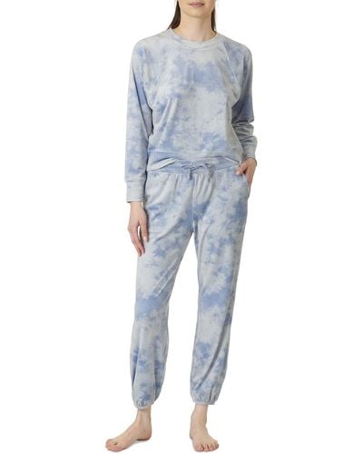 Splendid Long Sleeve Lounge Top And Cozy Bottom Pant Pajama Set Pj - Blue
