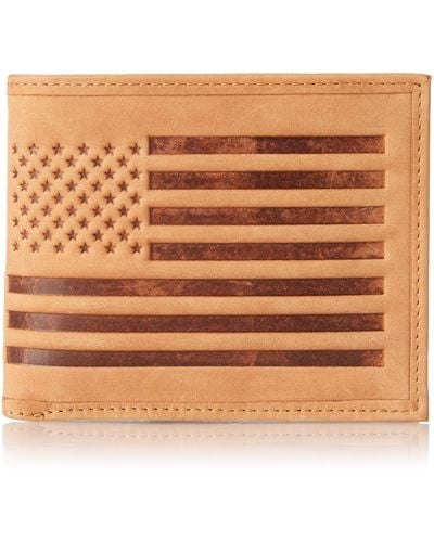 Lucky Brand Leather Flag Embossed Rfid Bifold - Natural